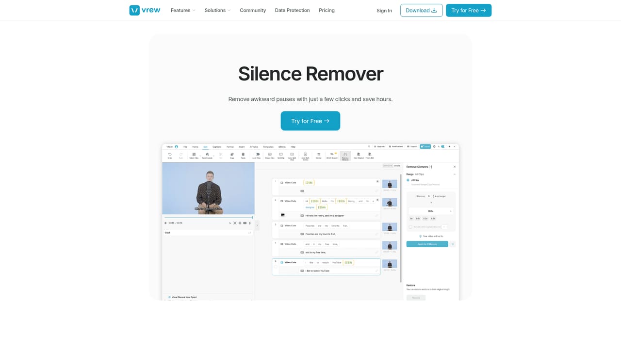 Vrew — Remove silences in one click