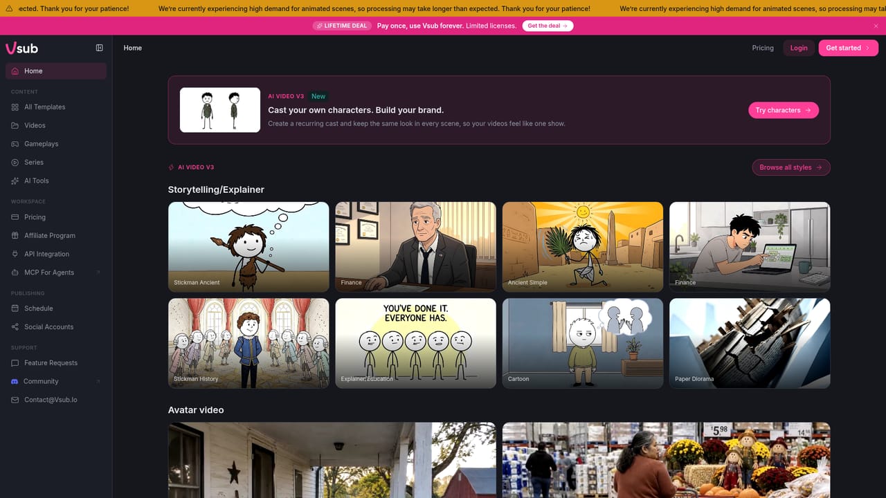 Vsub — Open the workspace and pick a template