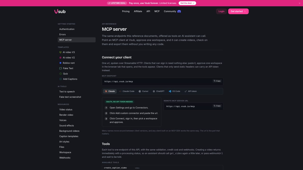 Vsub — Connect an AI assistant over MCP