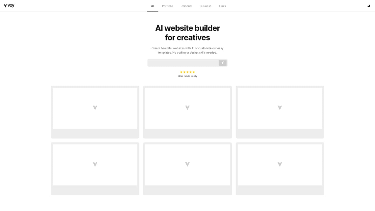 Vzy — Start a new site from the template gallery