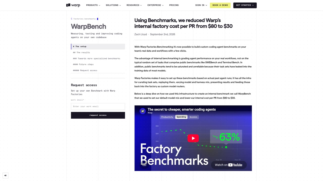 Warp — Benchmark models against your own tasks