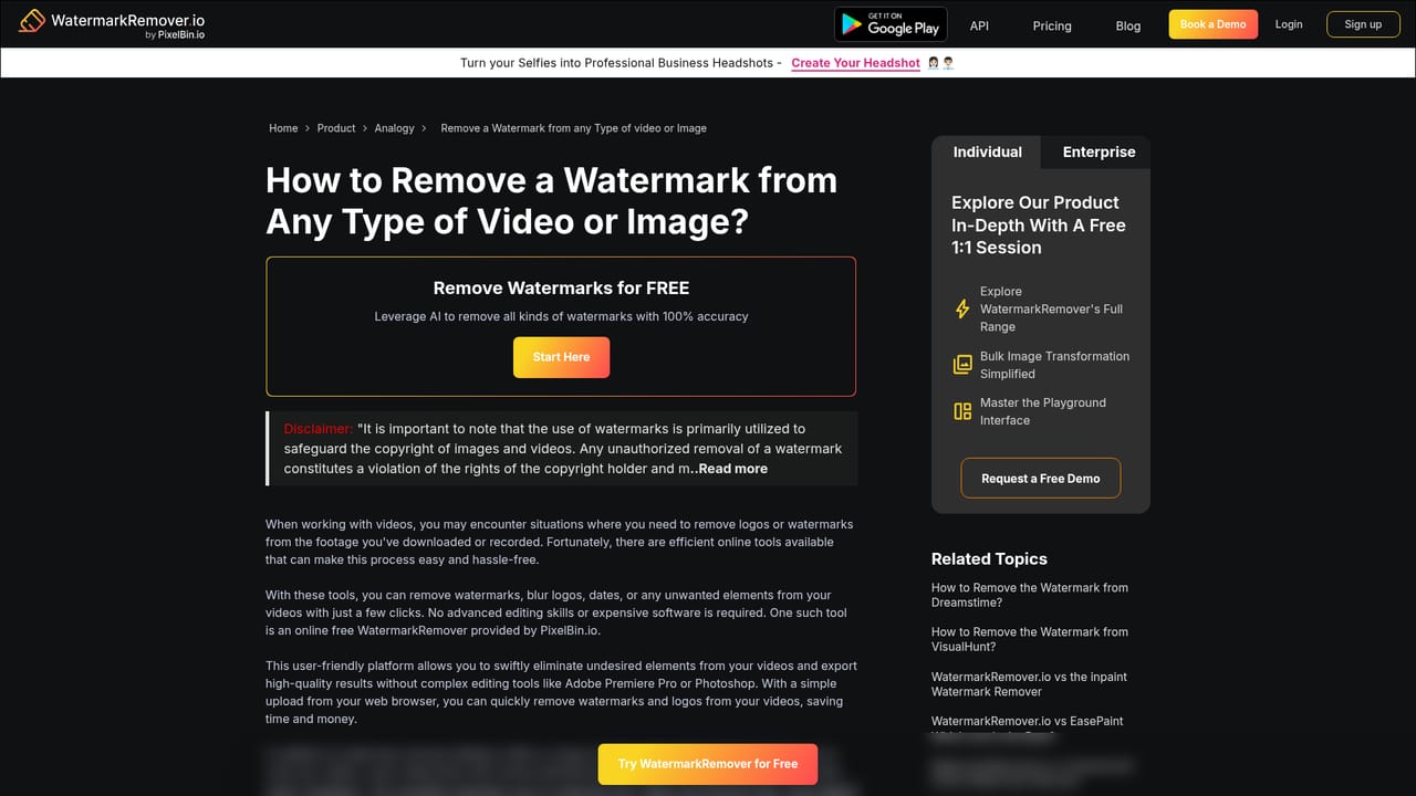 Watermark Remover — Download, or move to video and PDF
