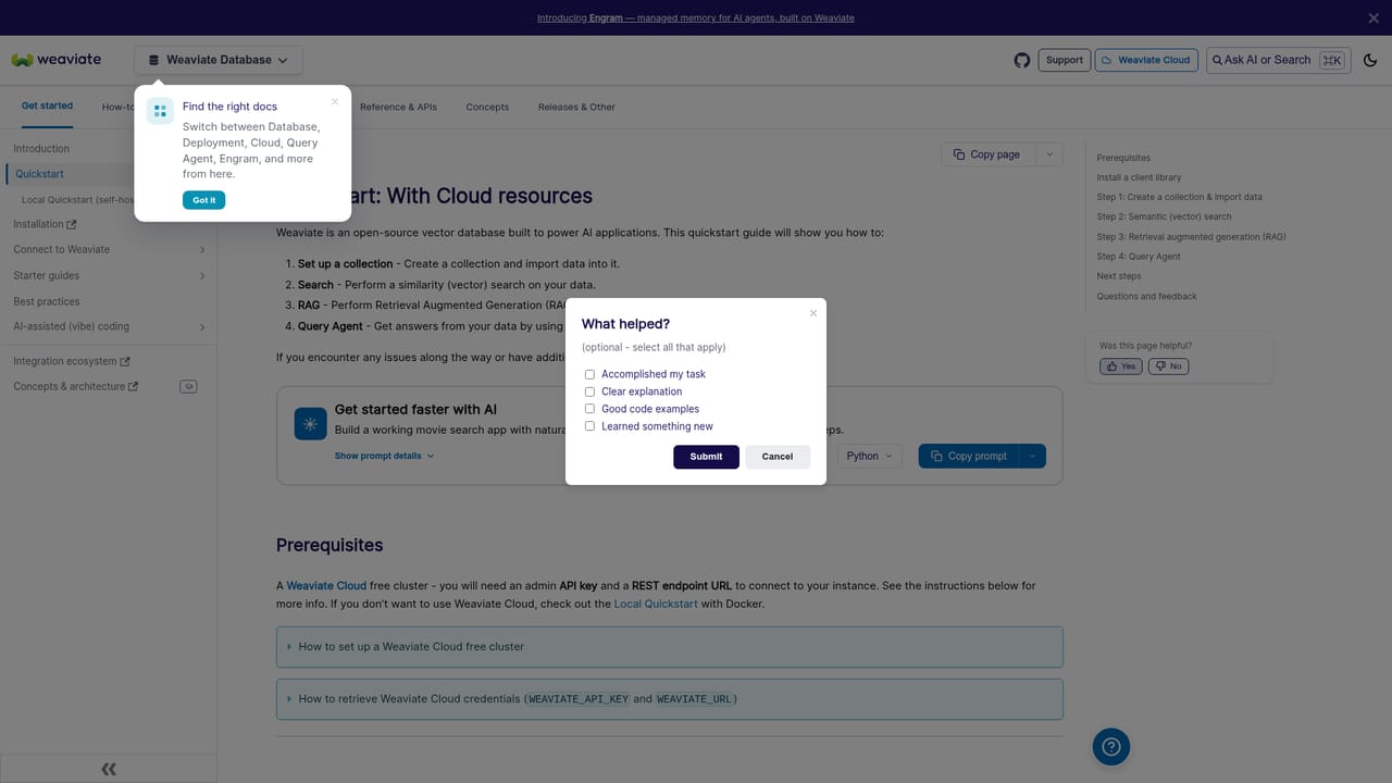 Weaviate — Follow the quickstart to load your first data