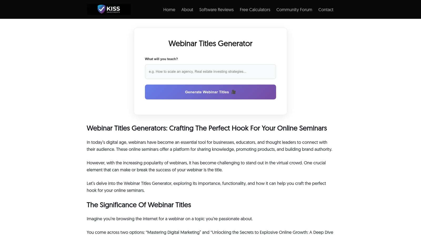 Webinar Titles Generator — Open the generator page