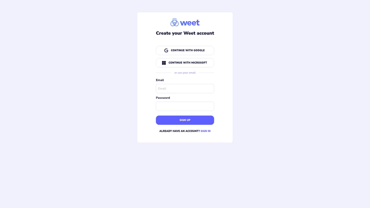 Weet — Create a free account