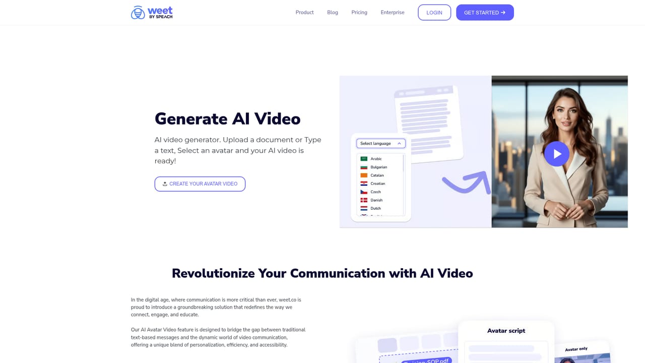 Weet — Turn a document into an avatar video