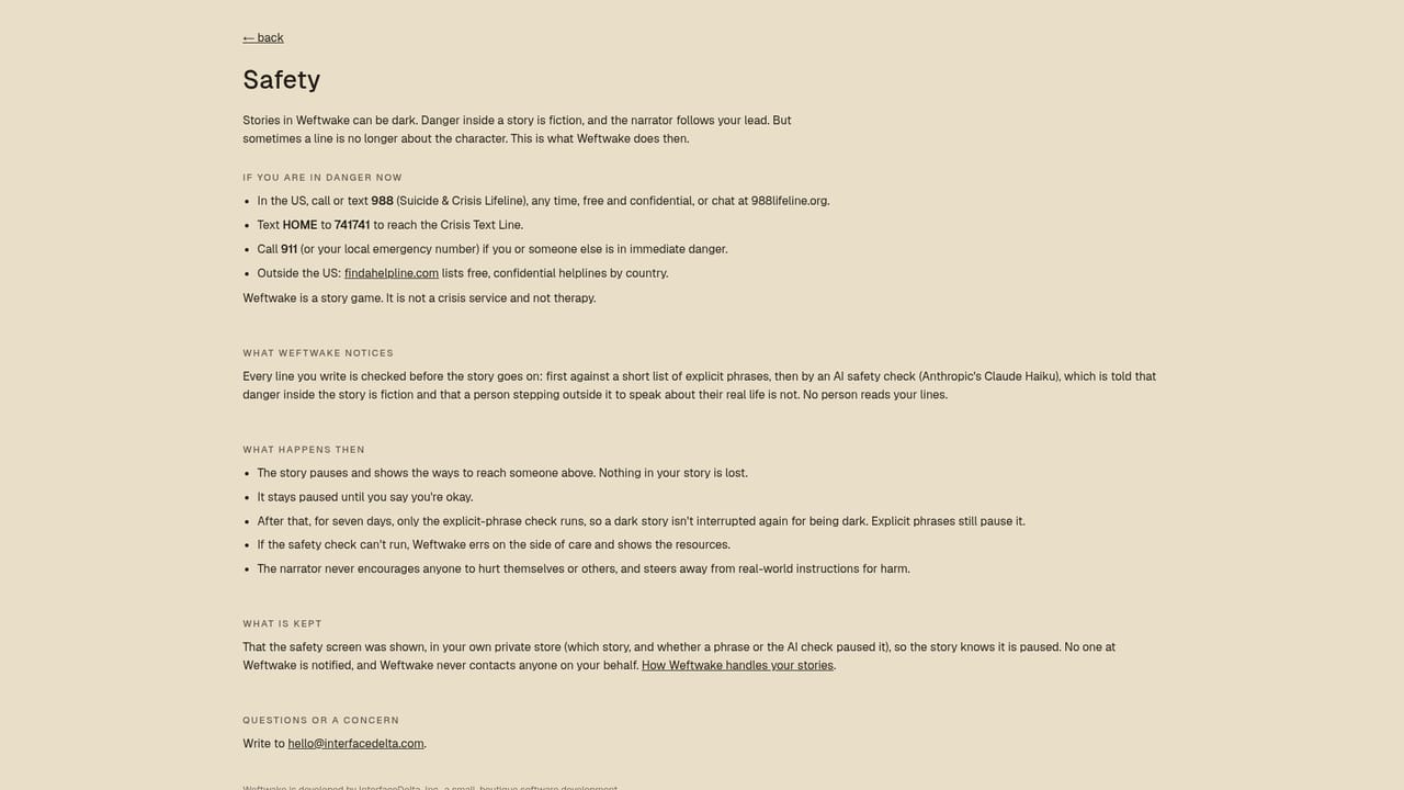 Weftwake — Read the safety notes before dark material