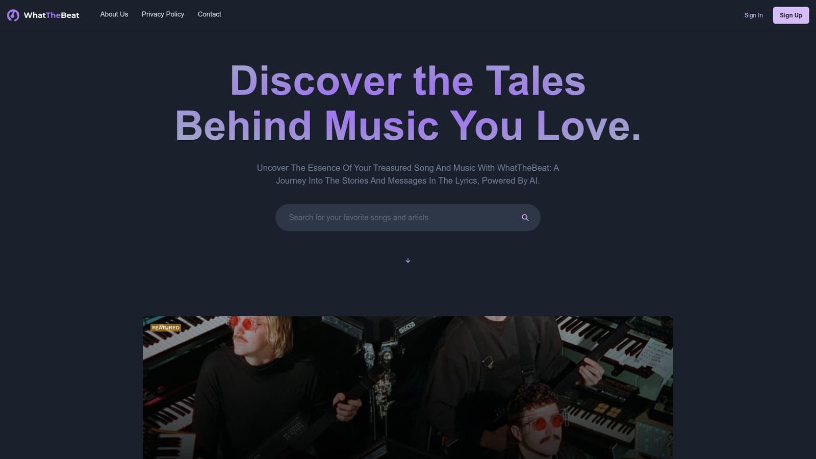 Whatthebeat — Open the homepage and browse the featured and top songs