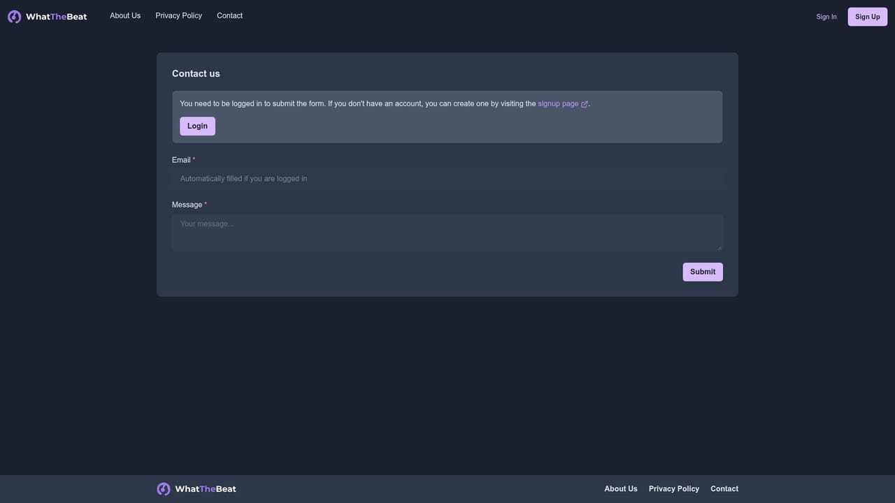 Whatthebeat — Send feedback through the contact form