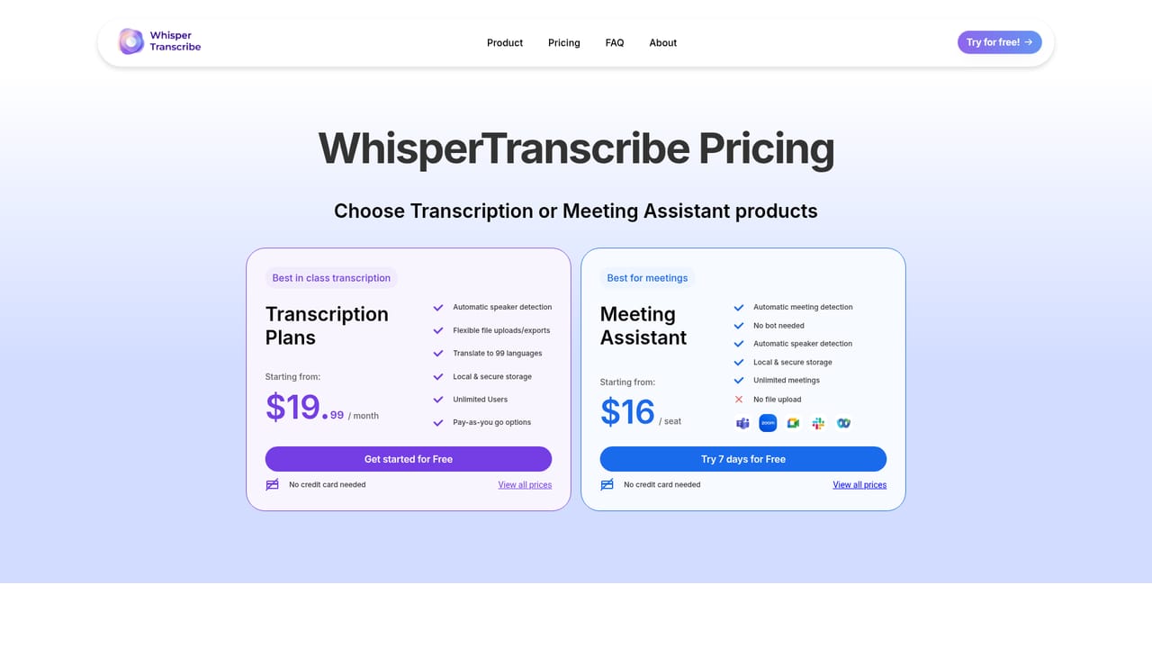 WhisperTranscribe — Choose a plan that matches volume