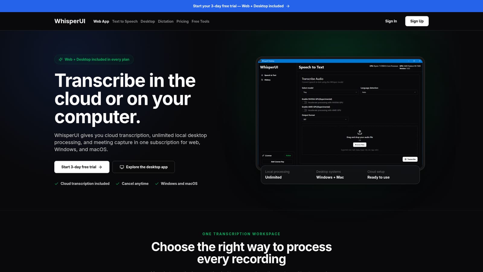 WhisperUI — Pick a plan and start the trial
