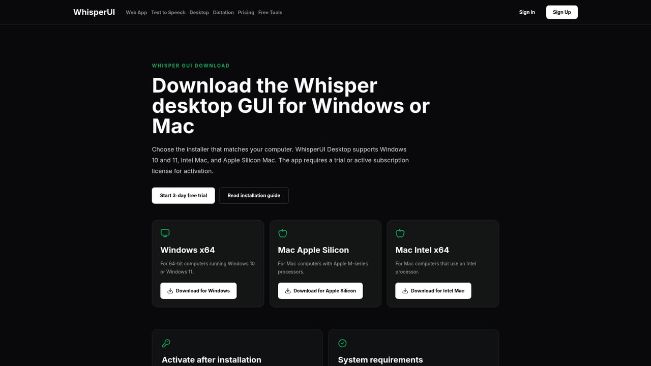 WhisperUI — Download the desktop installer