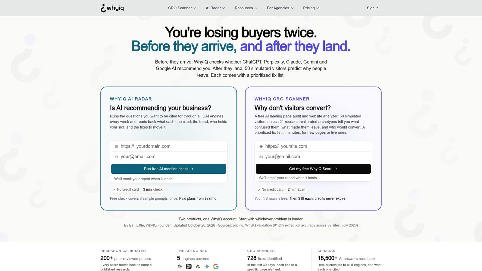 WhyIQ — Run the free landing page scan
