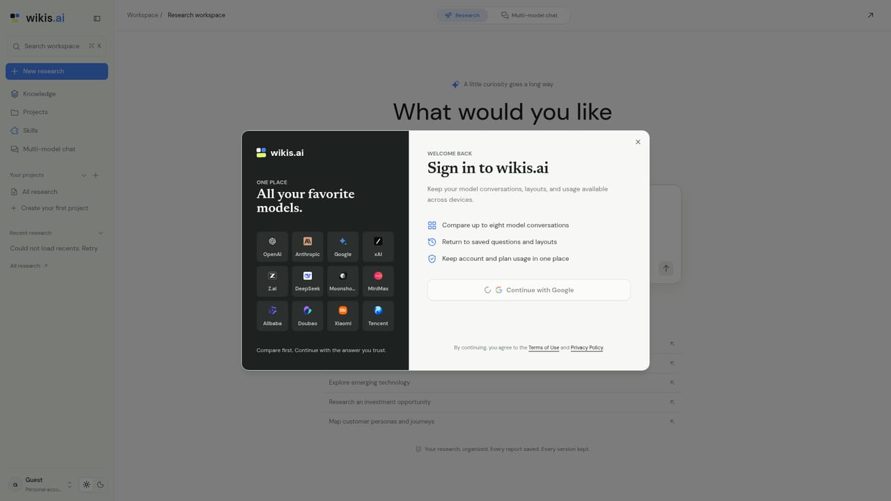 Wikis.ai — Pick the models you want to compare