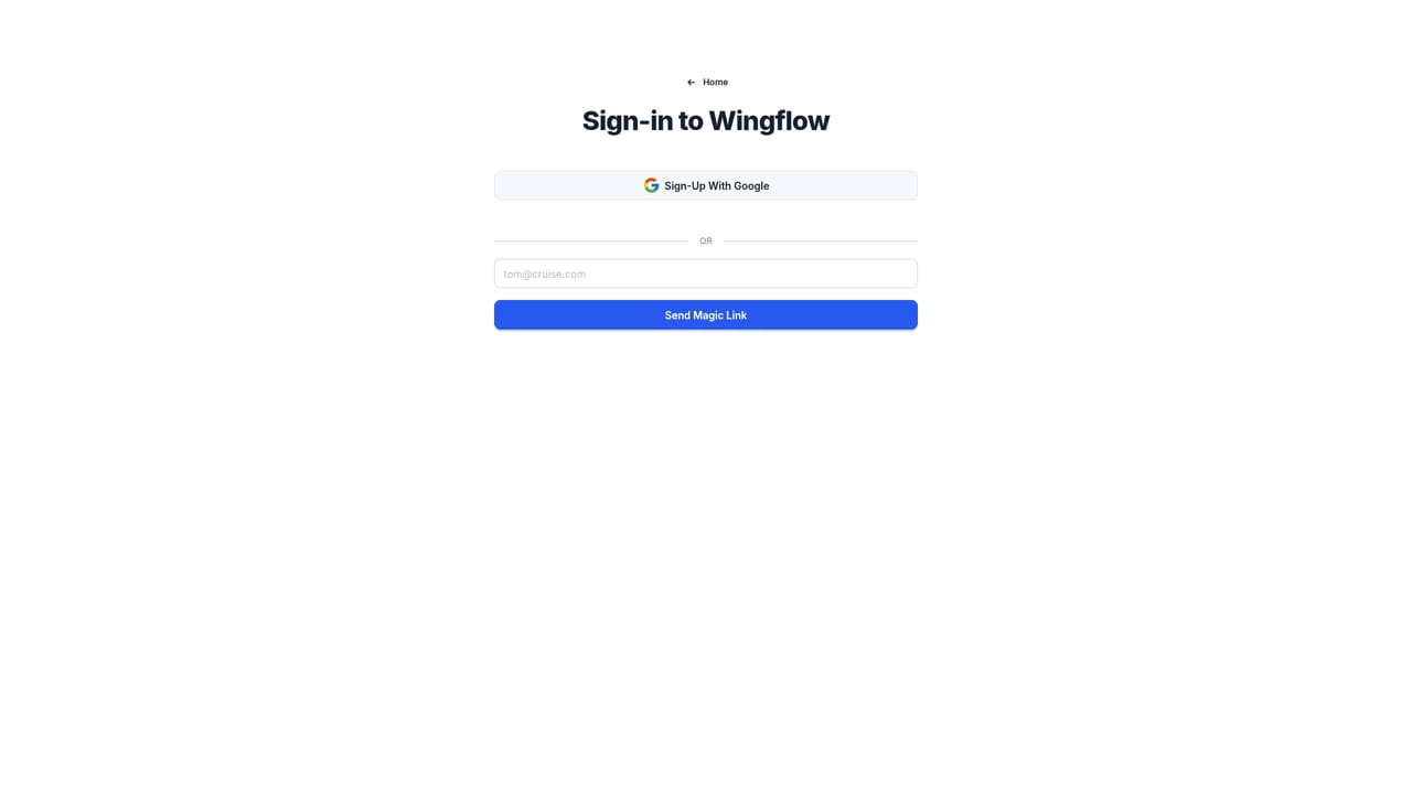 Wingflow — Sign up and start the free trial