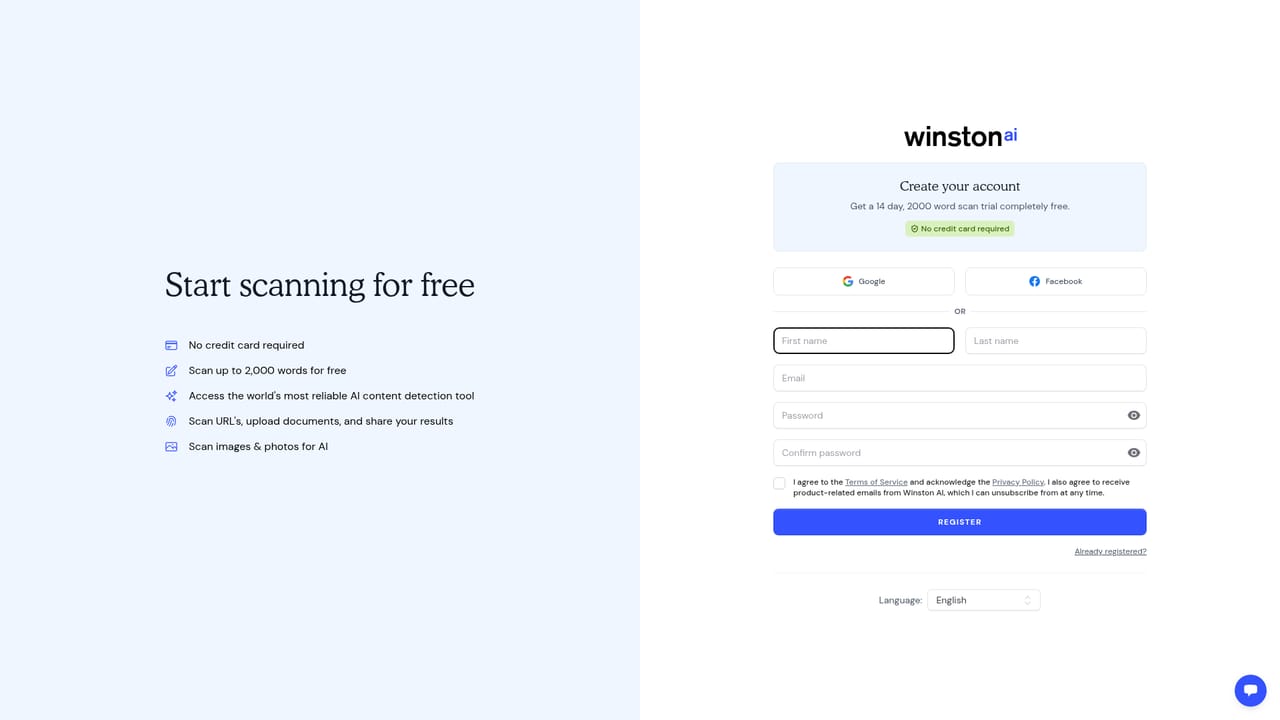 Winston AI — Create a free account