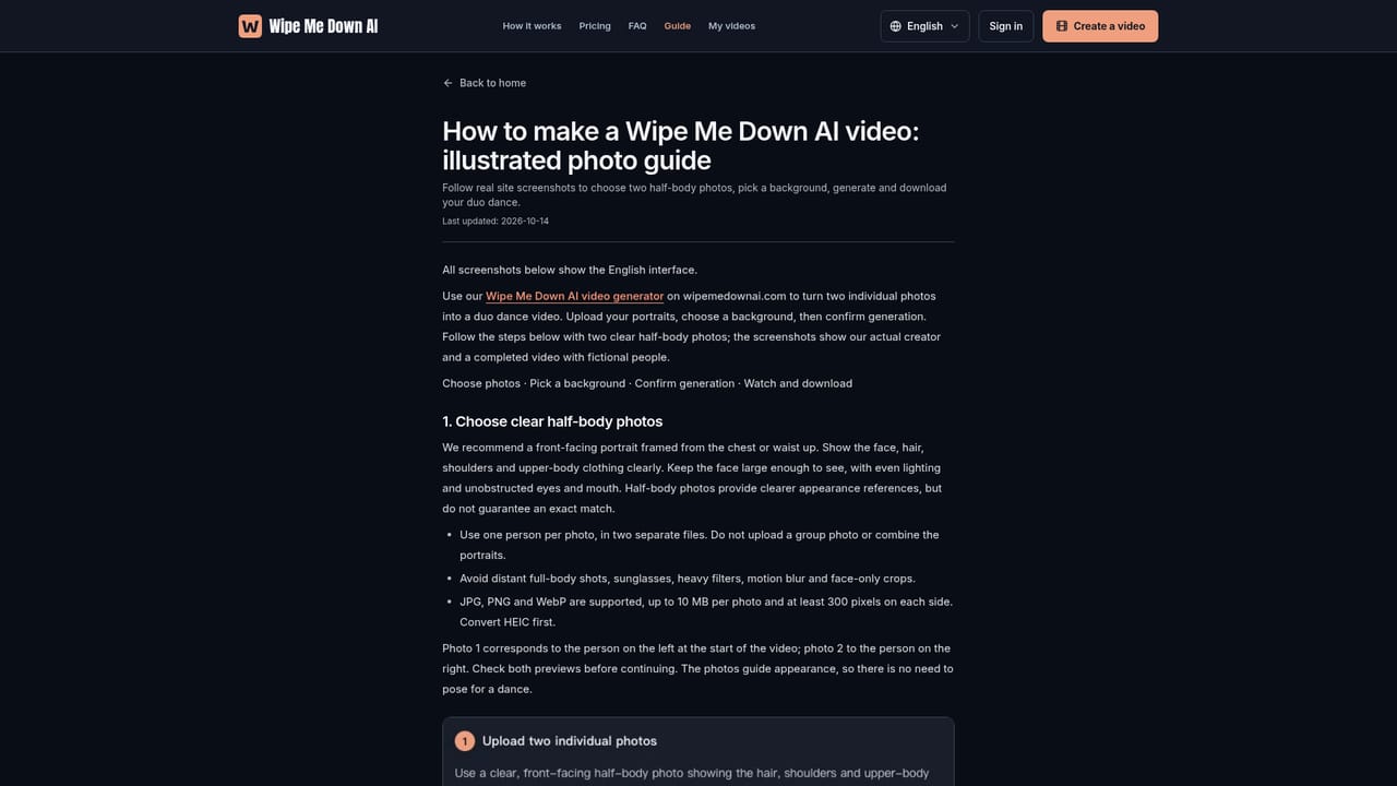 Wipe Me Down AI — Prepare two individual photos