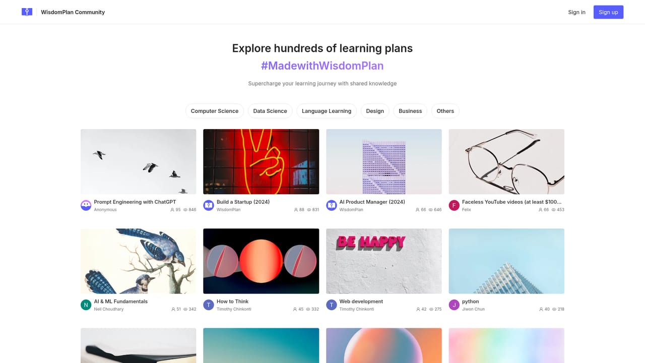 WisdomPlan — Browse the community for alternatives
