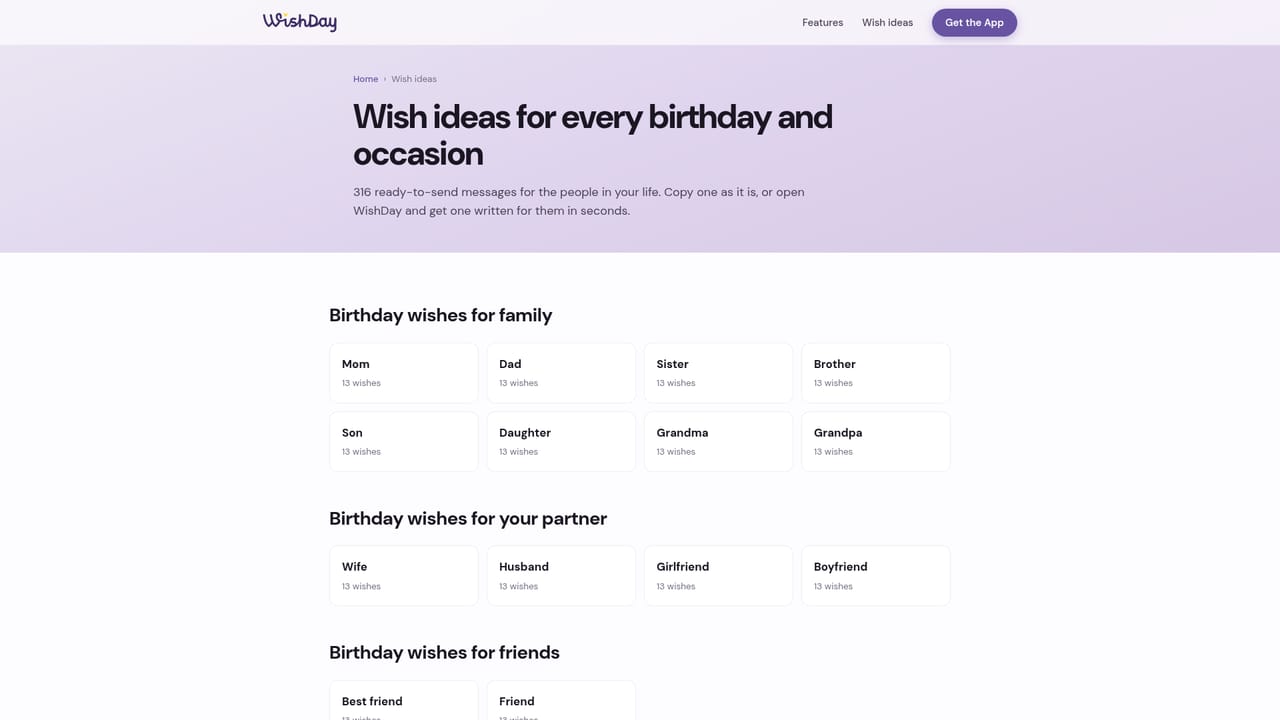 WishDay — Browse ready-made wish ideas