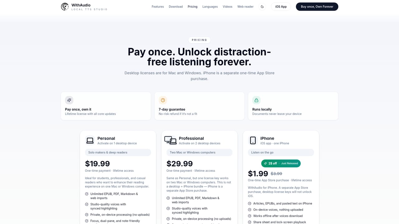 WithAudio — Start the free trial before committing