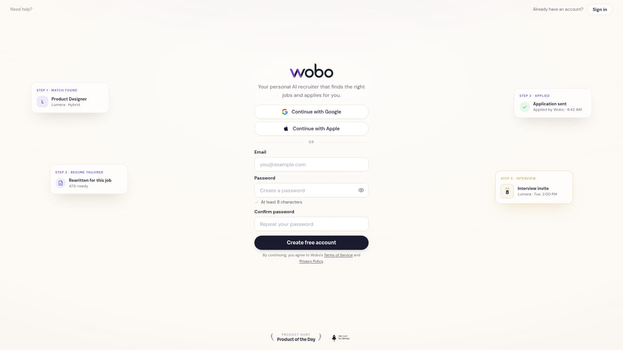 Wobo — Create your free account
