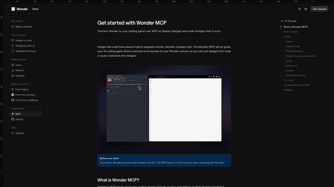 Wonder — Connect a coding agent through MCP