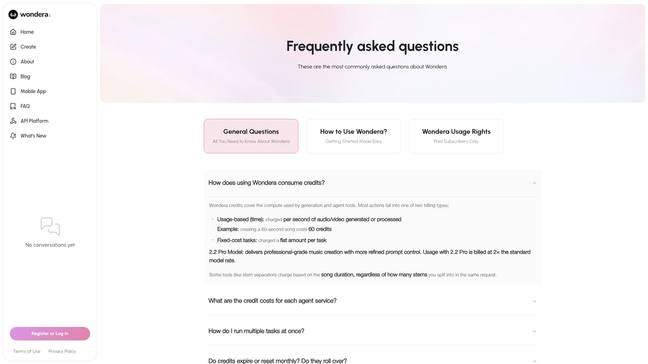 Wondera — Read the FAQ and terms before publishing