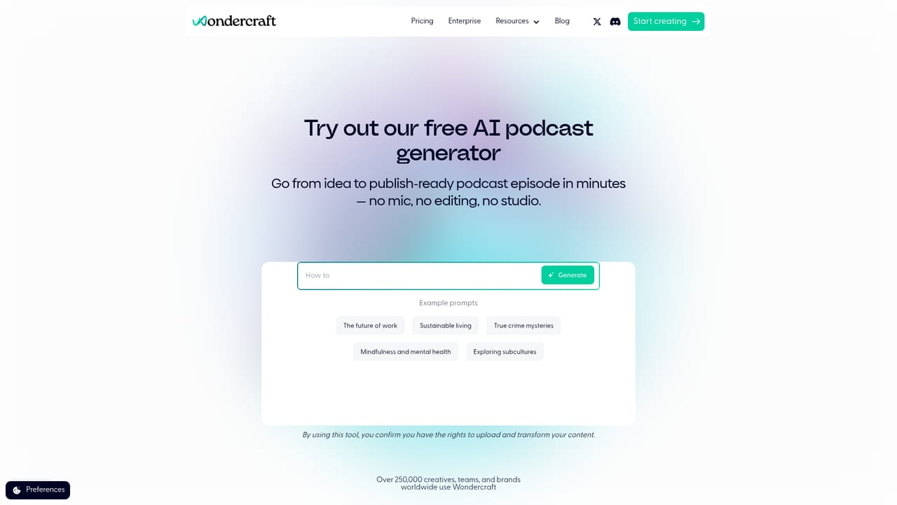 Wondercraft — Choose a creation tool
