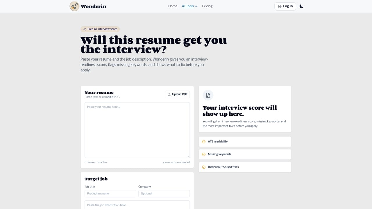 Wonderin AI — Check how well you match a role
