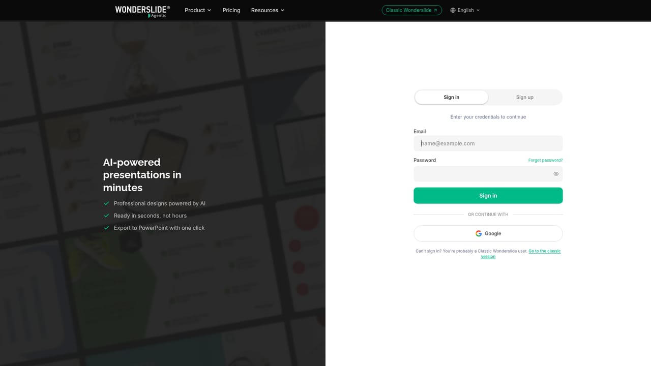 Wonderslide — Describe the presentation you need