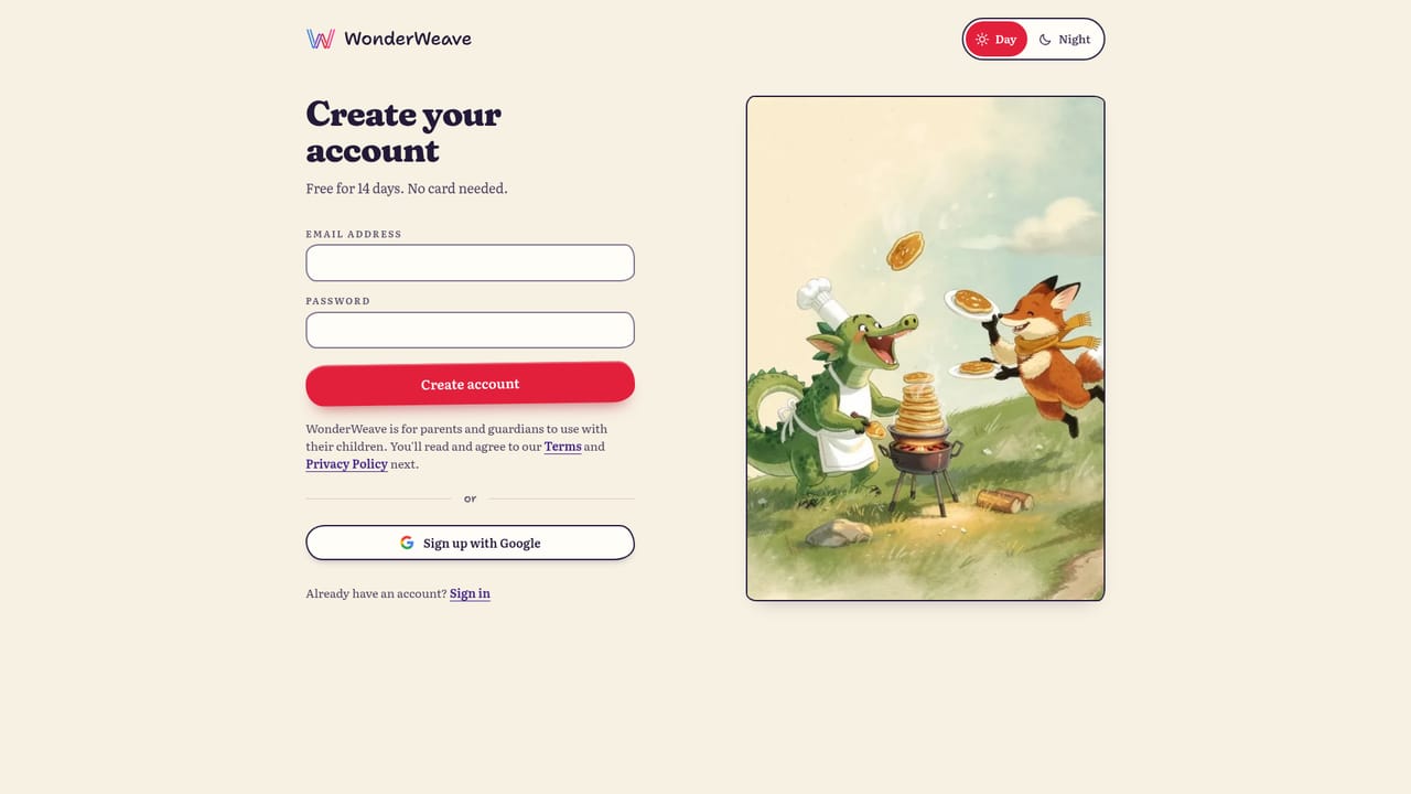 WonderWeave — Create an account and start the free period