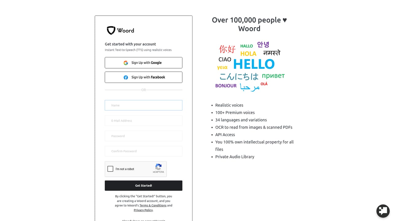 Woord — Create an account for longer files