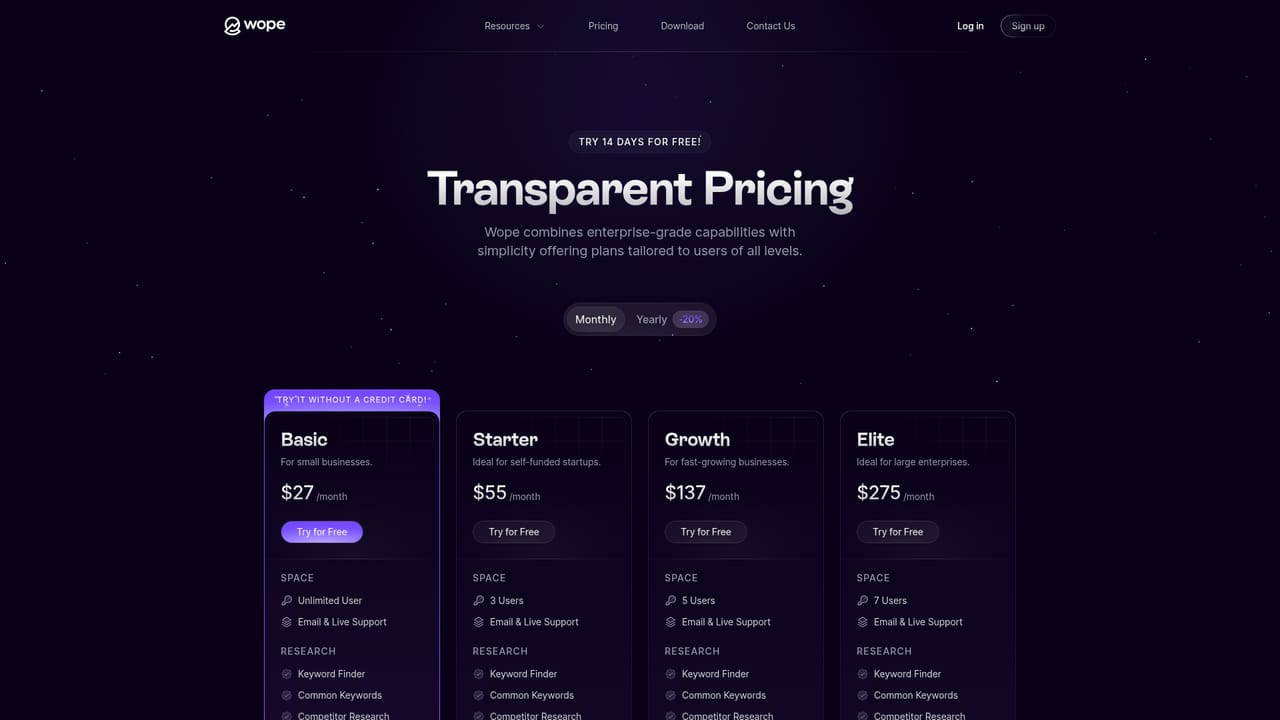 Wope — Pick a plan and install the app
