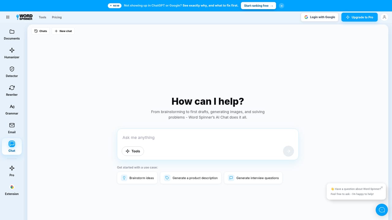 Word Spinner — Draft email or brainstorm in chat