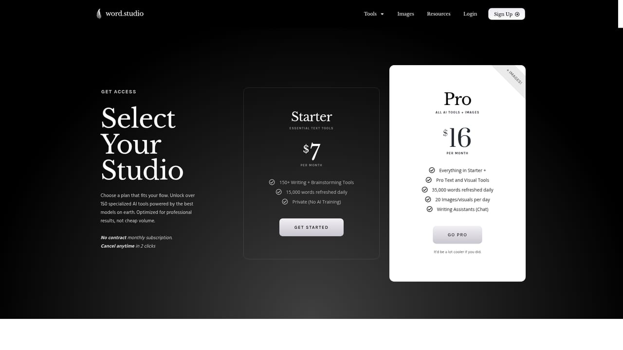 Word Studio — Open the site and create an account