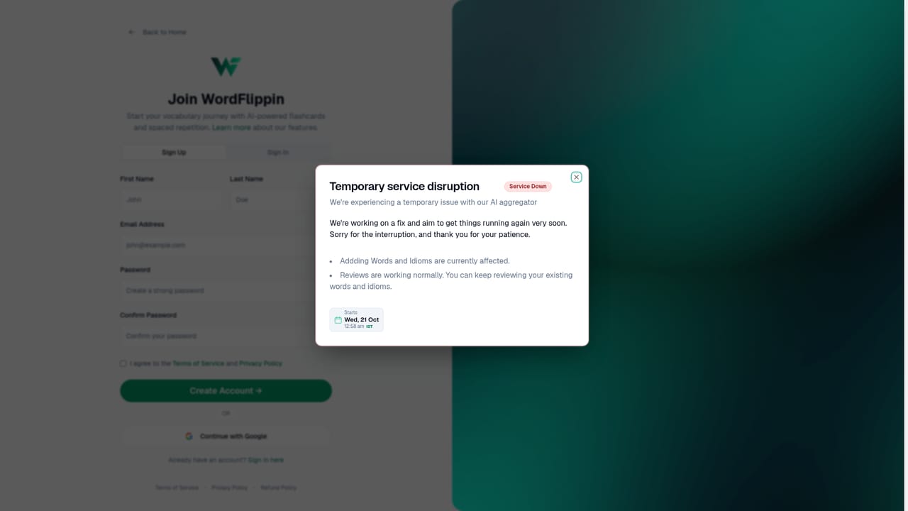 WordFlippin — Create a free account