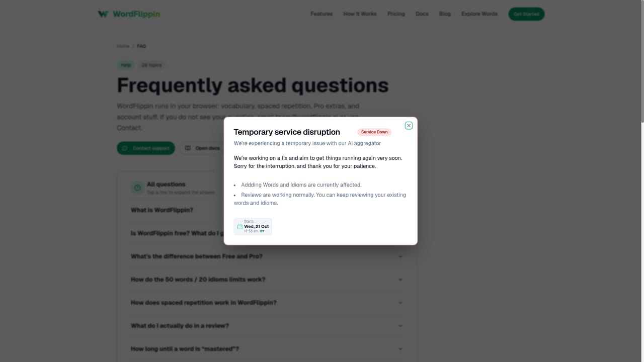 WordFlippin — Check the FAQ and get help