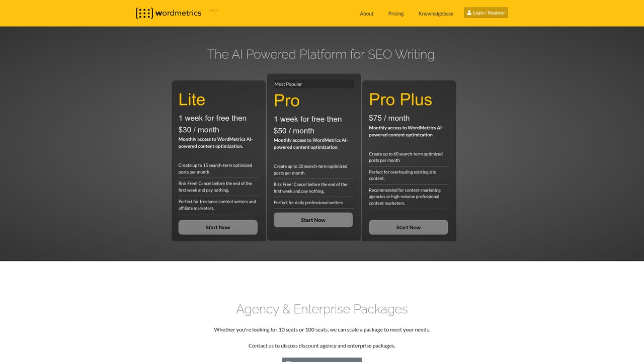 Wordmetrics — Pick a plan or start the trial
