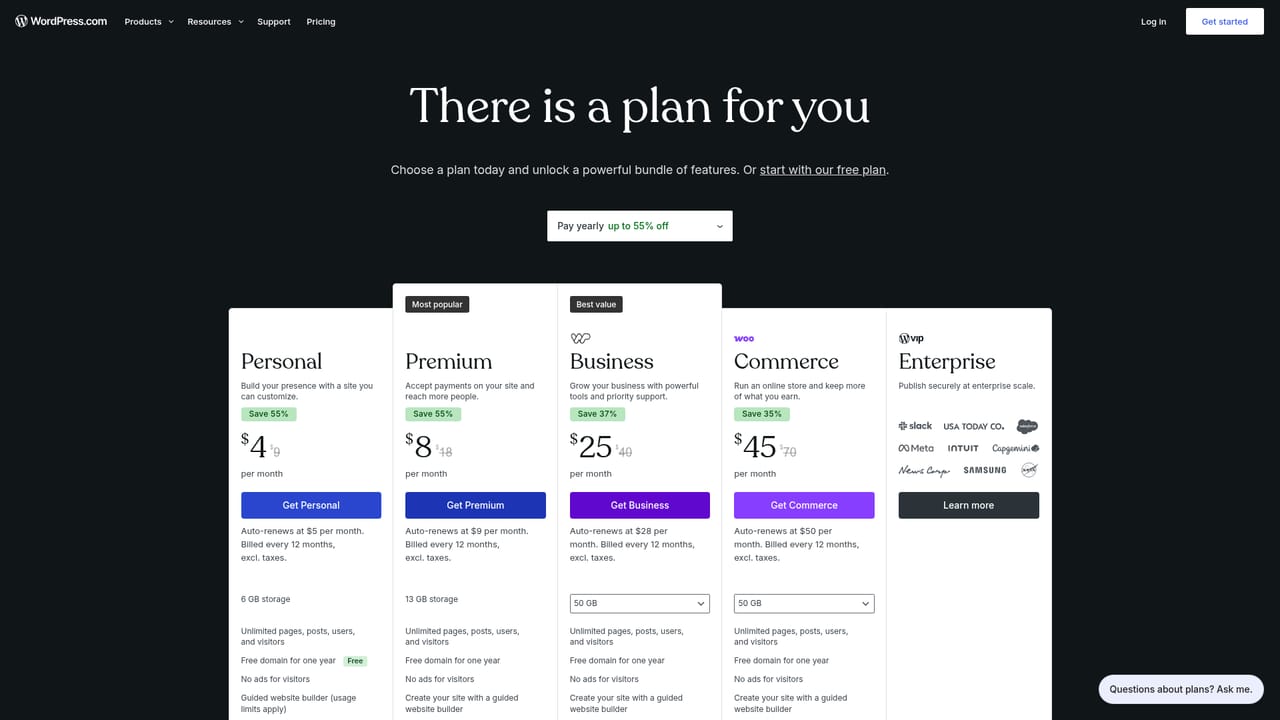 WordPress AI Website Builder — Pick a paid WordPress.com plan