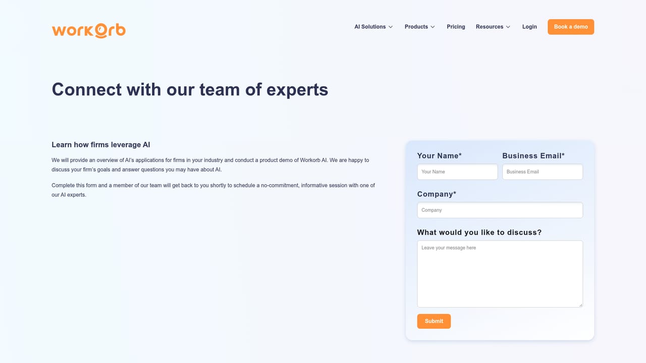 Workorb — Book a demo and scope your pursuit workflow