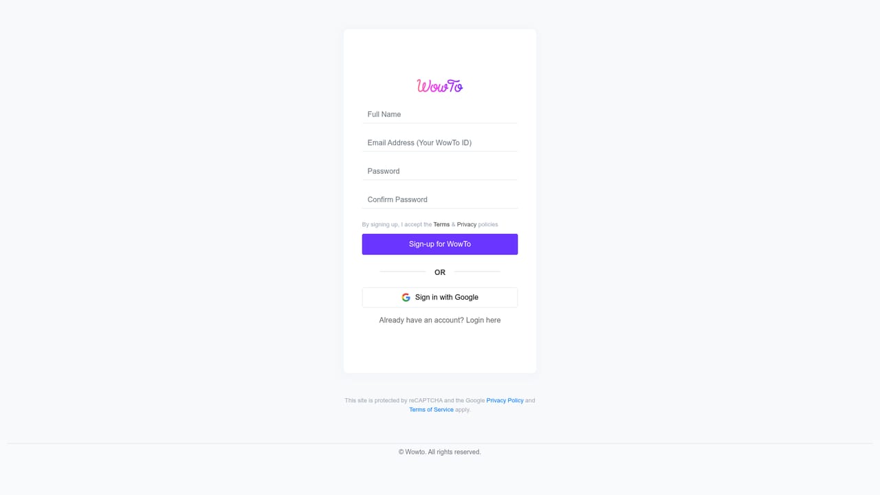 WowTo — Create a WowTo account
