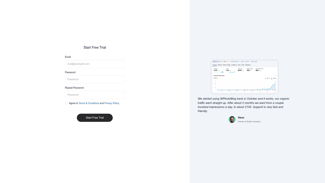 WPAutoBlog — Create an account and pick a plan
