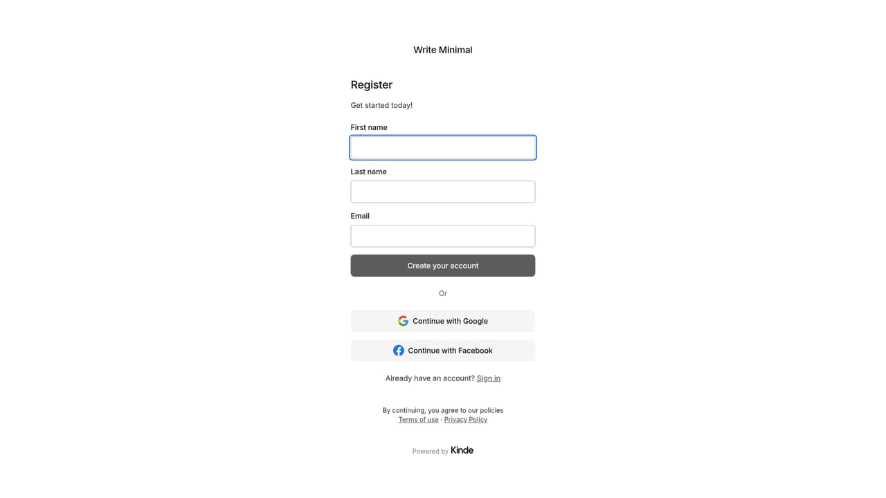 Write Minimal — Create a free account