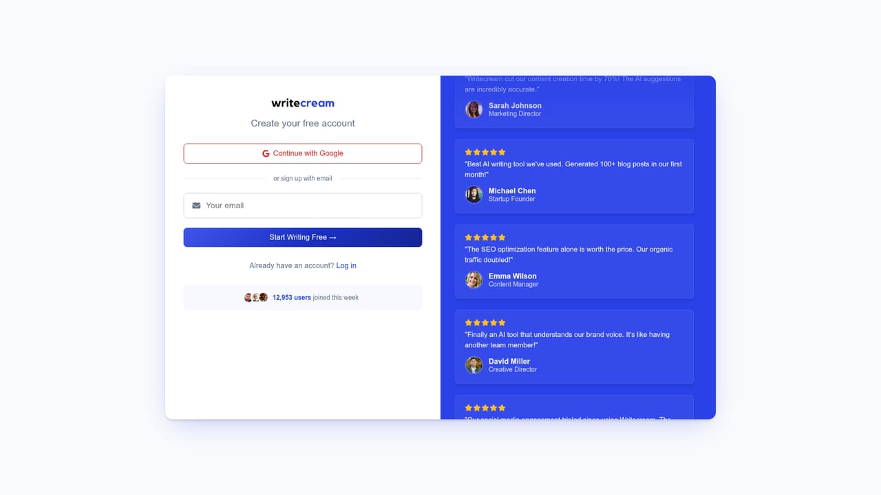 Writecream — Create a free Writecream account