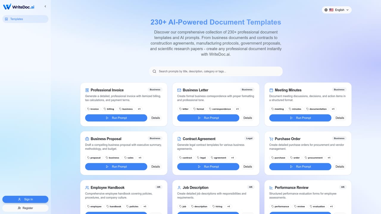 WriteDoc.ai — Pick a document type or write a prompt