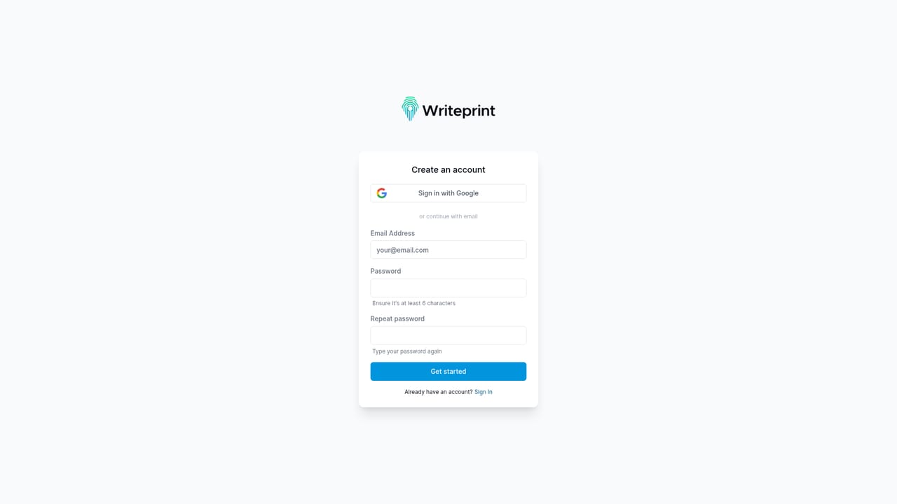 Writeprint.ai — Create your account