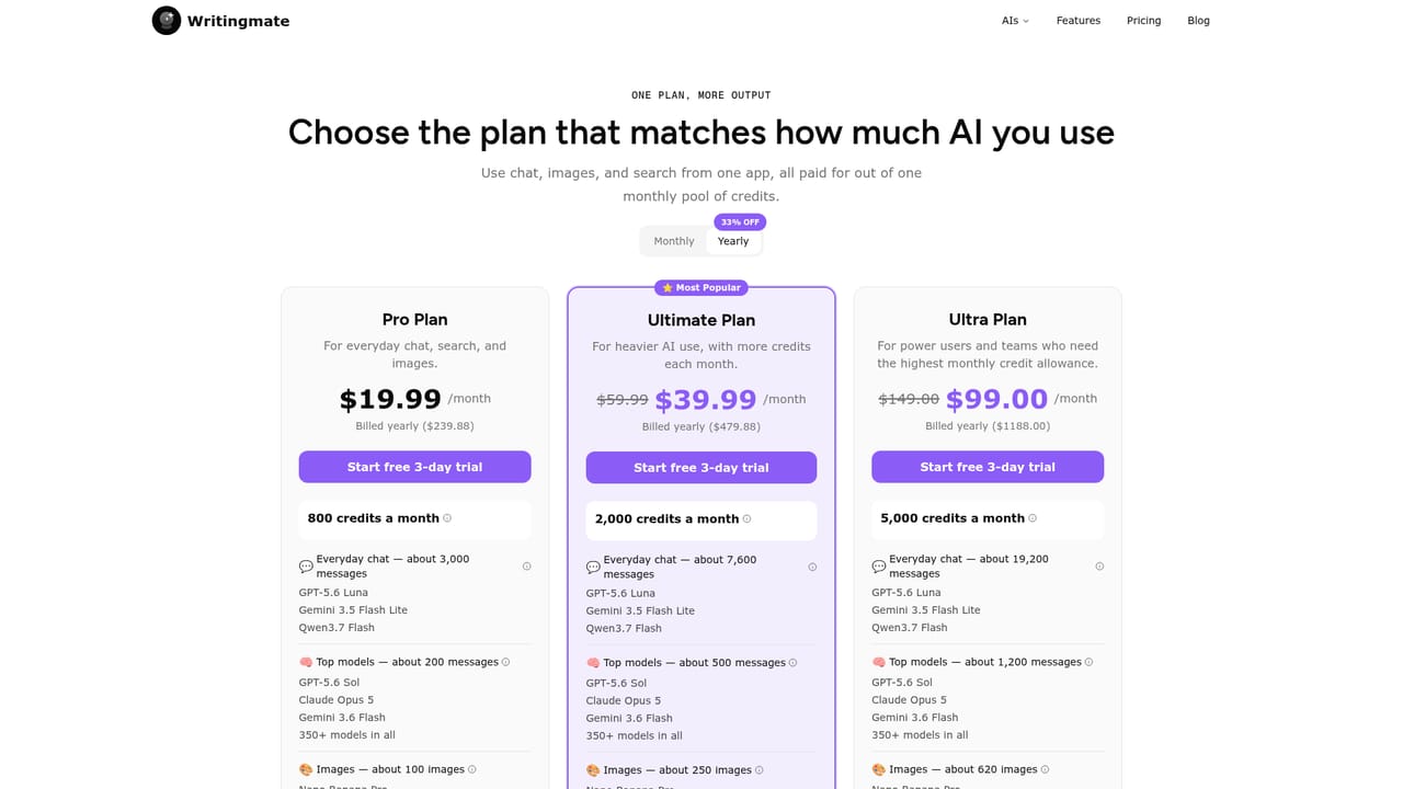 Writingmate — Choose a paid plan