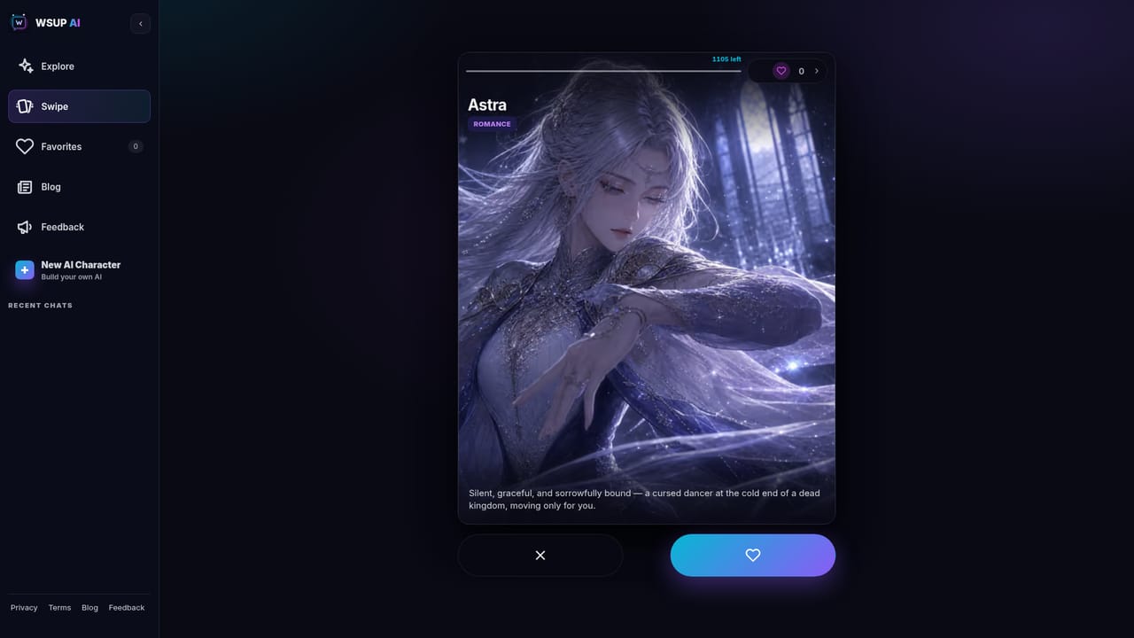 WSUP AI: Free AI Character Chat — Swipe to discover characters