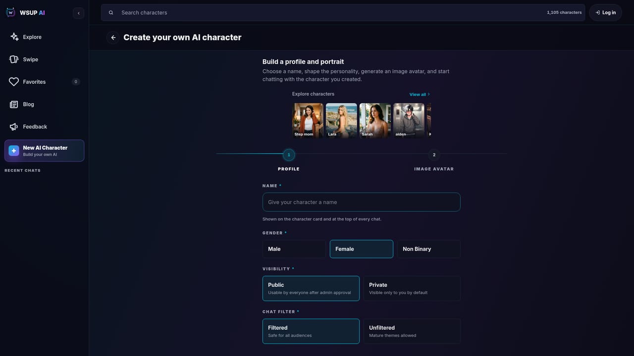 WSUP AI: Free AI Character Chat — Create a custom character