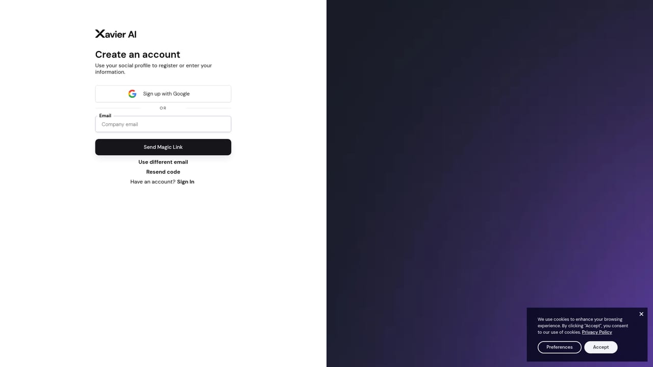 Xavier AI — Create a free account